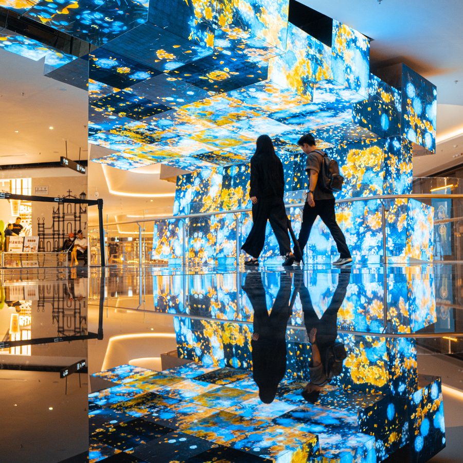Interior of Zhongzhou Bay C Future City, featuring Teamlab exhibitions. 